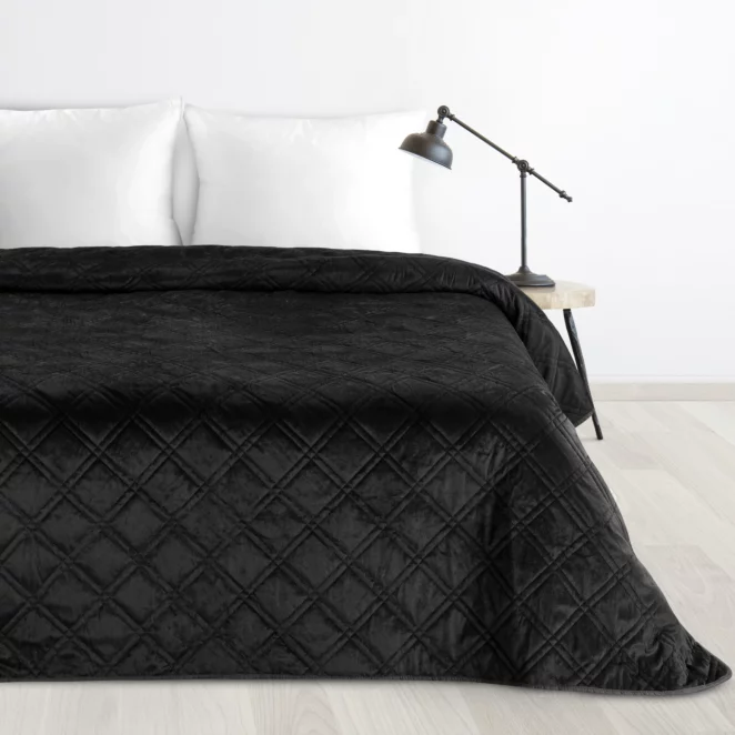 Narzuta welwetowa czarna 170x210 cm pikowana metodą hot press wzór geometryczny LUIZ 8 DESIGN 91 Eurofirany