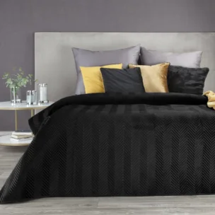 Narzuta welwetowa czarna 170x210 cm pikowana w jodełkę metodą hot press SOFIA EUROFIRANY PREMIUM