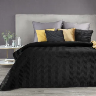 Narzuta welwetowa czarna 230x260 cm pikowana w jodełkę metodą hot press SOFIA EUROFIRANY PREMIUM