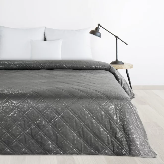 Narzuta welwetowa stalowa 170x210 cm pikowana metodą hot press w wzór karo LUIZ BLINK DESIGN 91 Eurofirany