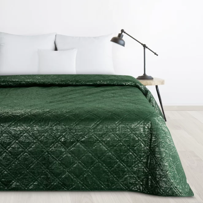 Narzuta welwetowa zielona 170x210 cm pikowana metodą hot press w wzór karo LUIZ BLINK DESIGN 91 Eurofirany