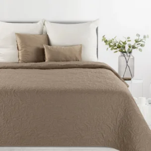 Narzuta z tkaniny imitującej len brązowa 200x220 cm na łóżko pikowana metodą hot press LENA 4 EUROFIRANY PREMIUM