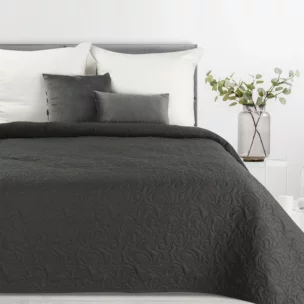 Narzuta z tkaniny imitującej len grafitowa 220x240 cm na łóżko pikowana metodą hot press LENA 4 EUROFIRANY PREMIUM