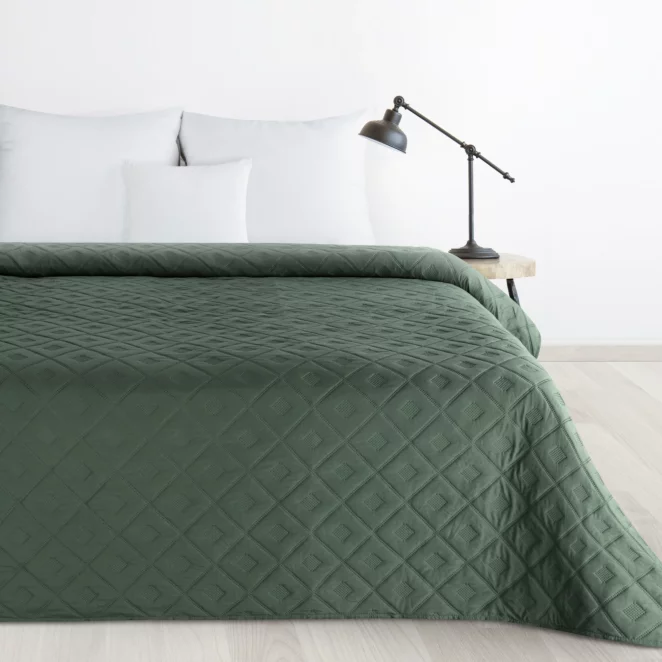 Narzuta zielona 200x220 cm z geometrycznym wzorem wykonana techniką hot press ALARA 6 DESIGN 91 Eurofirany