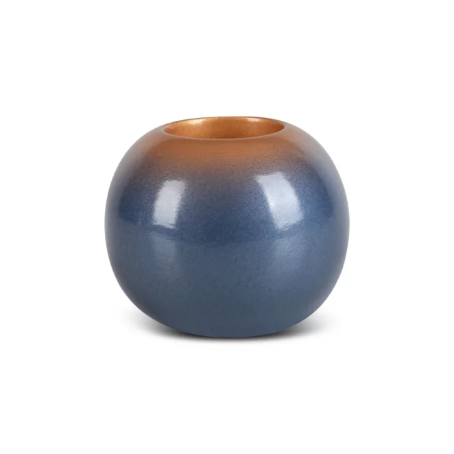 Świecznik ceramiczny niebiesko-złoty z efektem ombre średnica 10x9 cm NESSA Eurofirany