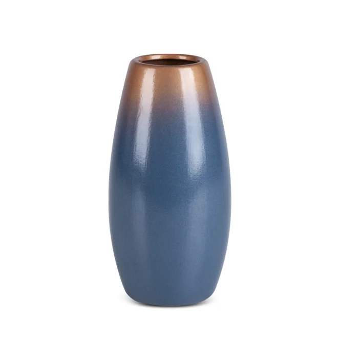 Wazon ceramiczny niebiesko-złoty z efektem ombre średnica 11x22 cm NESSA Eurofirany