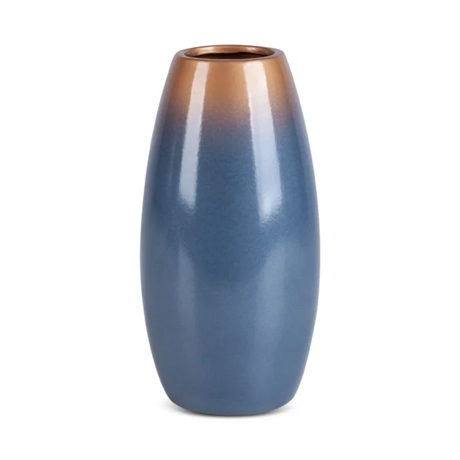 Wazon ceramiczny niebiesko-złoty z efektem ombre średnica 13x26 cm NESSA Eurofirany