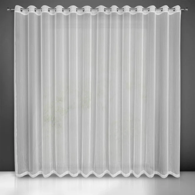 Firana biała z tkaniny w prążki przeplatane błyszczącą nicią 300x250 cm przelotka NOELIA Eurofirany