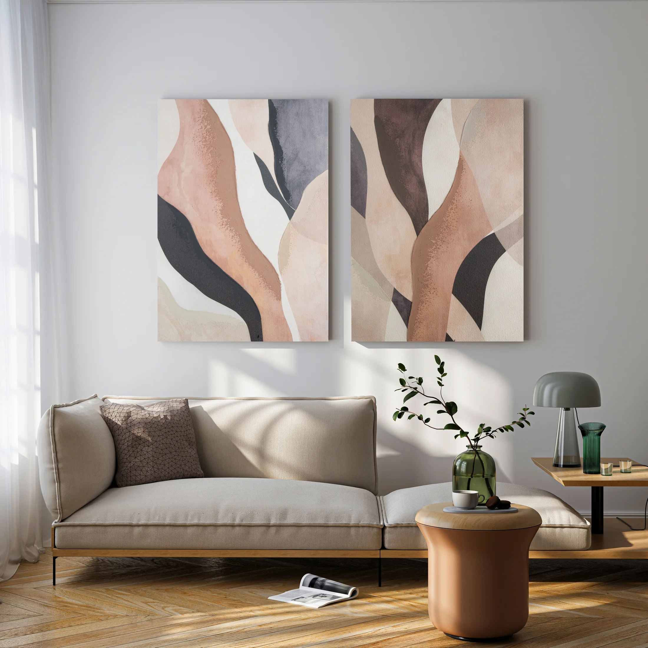 Obraz abstarkcja beżowo, kremowy ręcznie malowany na płótnie 60x80 cm Eurofirany
