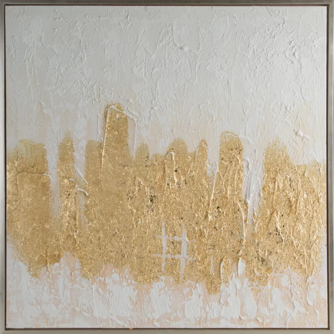 Obraz abstrakcja biało, złocisty ręcznie malowany na płótnie 80x80 cm ABSTRACT
