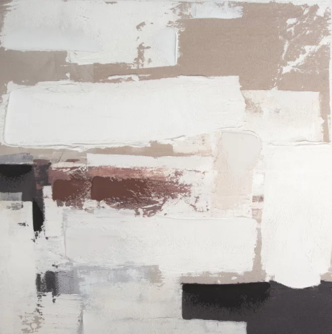 Obraz abstrakcja beżowo, kremowy ręcznie malowany na płótnie 80x80 cm Eurofirany