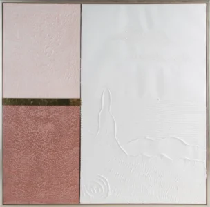 Obraz abstrakcja biało, różowy ręcznie malowany na płótnie kolaż 80x80 cm GEOMETRIC 3