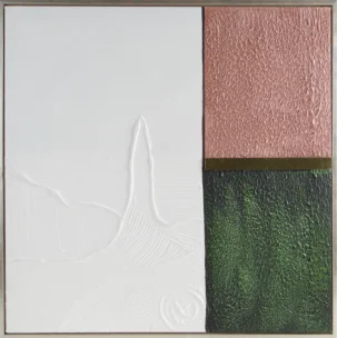 Obraz abstrakcja biało, różowy ręcznie malowany na płótnie kolaż 80x80 cm GEOMETRIC 3