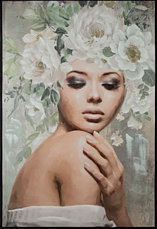 Obraz postaci popielato, zielony ręcznie malowany na płótnie 80x120 cm BLUSH 1  Eurofirany