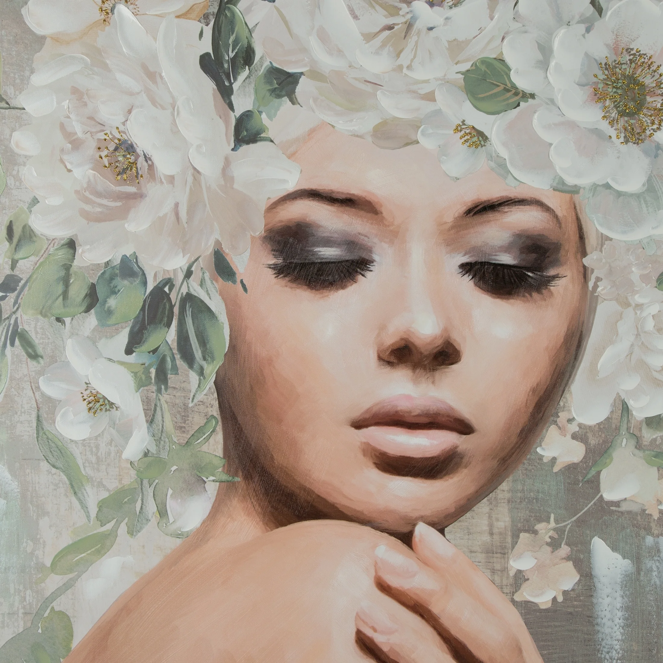 Obraz postaci popielato, zielony ręcznie malowany na płótnie 80x120 cm BLUSH 1 Eurofirany