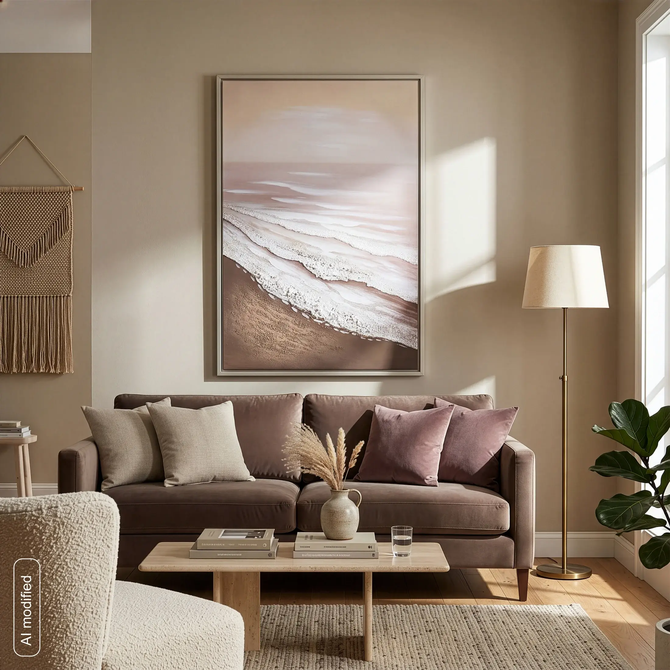 Obraz brązowo-beżowy nadruk na płótnie przedstawiający widok wybrzeża 60x90 cm Eurofirany