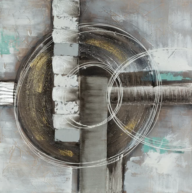 Obraz abstrakcja beżowo, turkusowy ręcznie malowany na płótnie 80x80 cm CIRCLE  Eurofirany