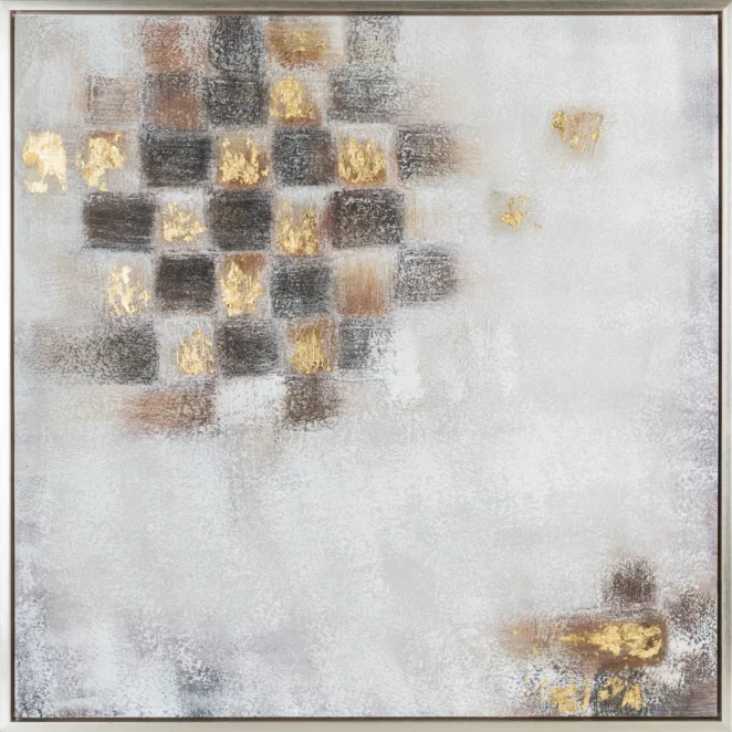 Obraz abstrakcja biało, czarny ręcznie malowany na płótnie 80x80 cm DELUSION 2