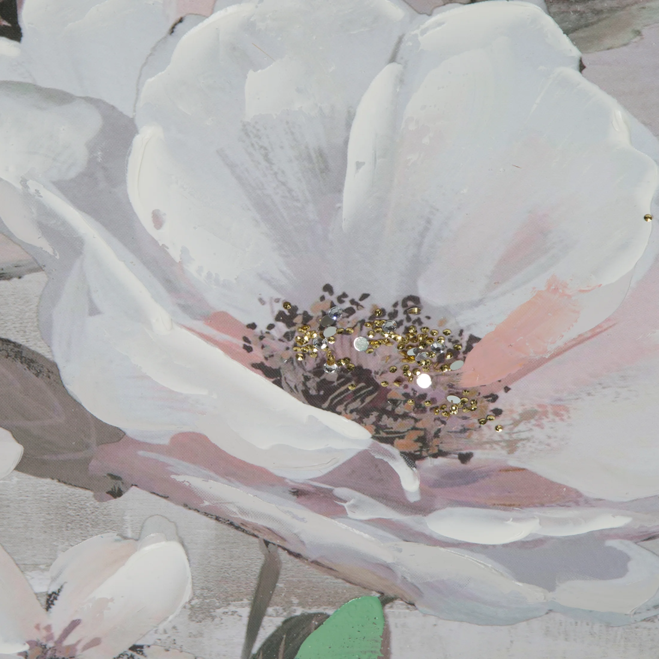 Obraz roślinny beżowo, zielony malowany ręcznie na płótnie 60x120 cm FLOWERY