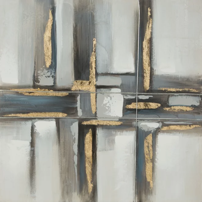 Obraz abstrakcja stalowo, złoty ręcznie malowany na płótnie kolaż 60x60 cm GEOMETRY  Eurofirany