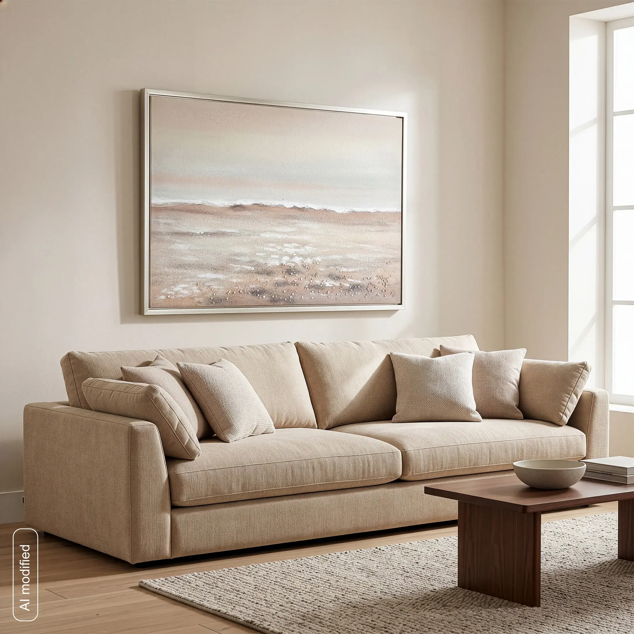 Obraz kremowo-beżowy nadruk na płótnie przedstawiający nadmorski krajobraz 60x90 cm Eurofirany
