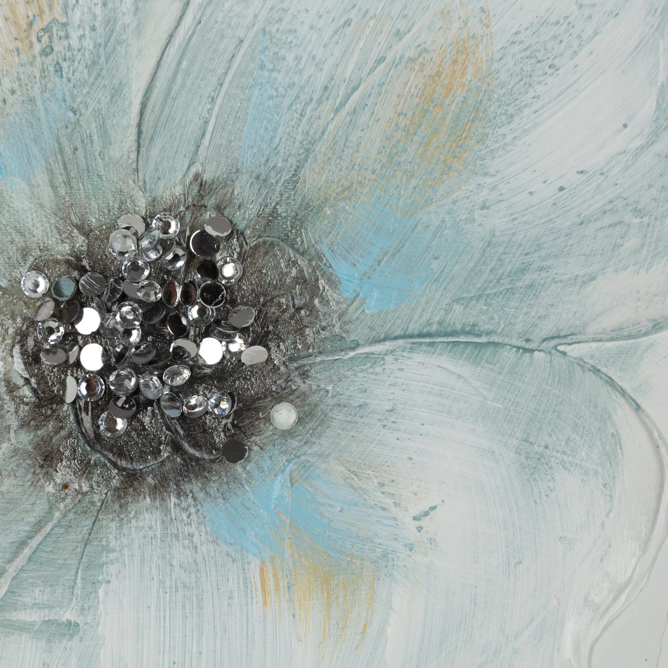Obraz kwiatowy beżowo, jasnoniebieski ręcznie malowany na płótnie 60x60 cm BLOOM Eurofirany