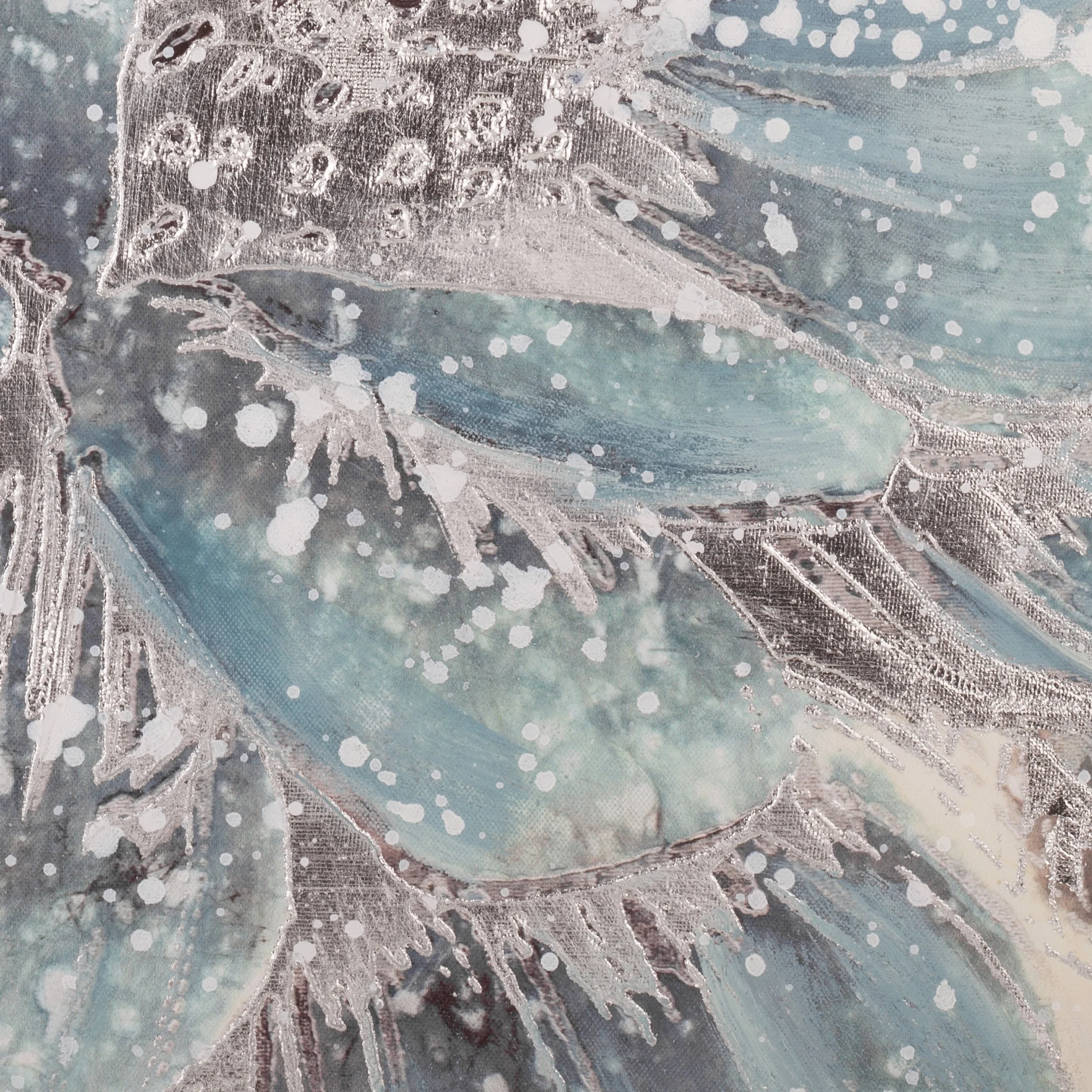 Obraz kwiatowy niebieski ręcznie malowany na płótnie ze srebrnymi elementami 90x90 cm SILVERY 2 Eurofirany