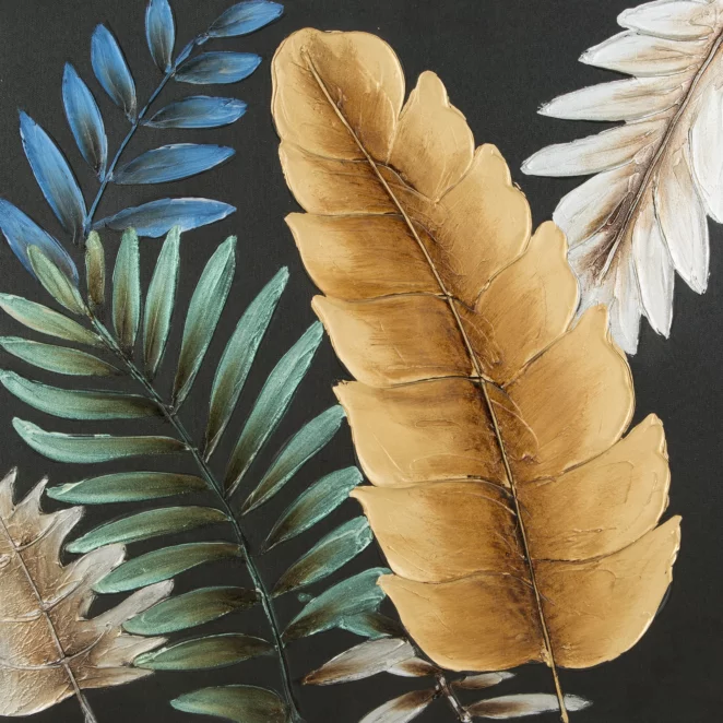Obraz roślinny czarno, pomarańczowy ręcznie malowane na płótnie liście 60x60 cm LEAVES 1  Eurofirany