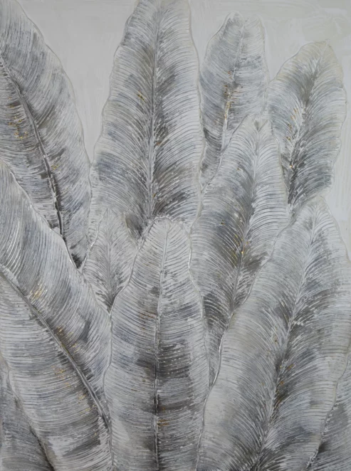 Obraz roślinny szary ręcznie malowany na płótnie 90x120 cm