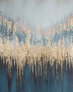Obraz abstrakcja granatowo, złoty ręcznie malowany na płótnie 80x100 cm MIRAGE 1  Eurofirany