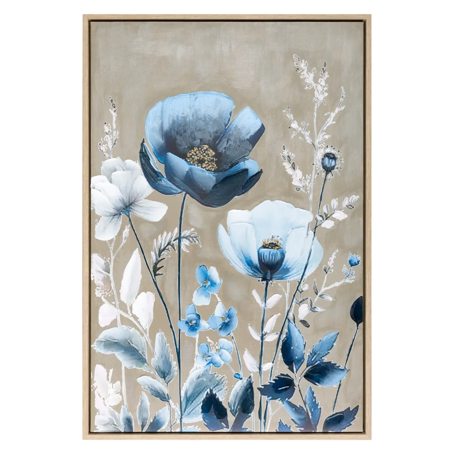 Obraz niebiesko, beżowy nadruk na płótnie w kwiaty 60x90 cm Eurofirany