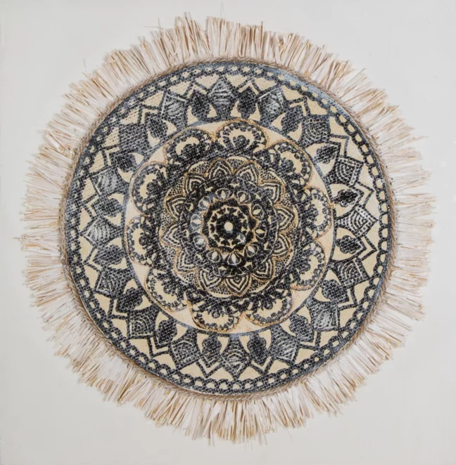 Obraz abstrakcja beżowo, niebieski w stylu boho 60x60 cm ORAMENTS