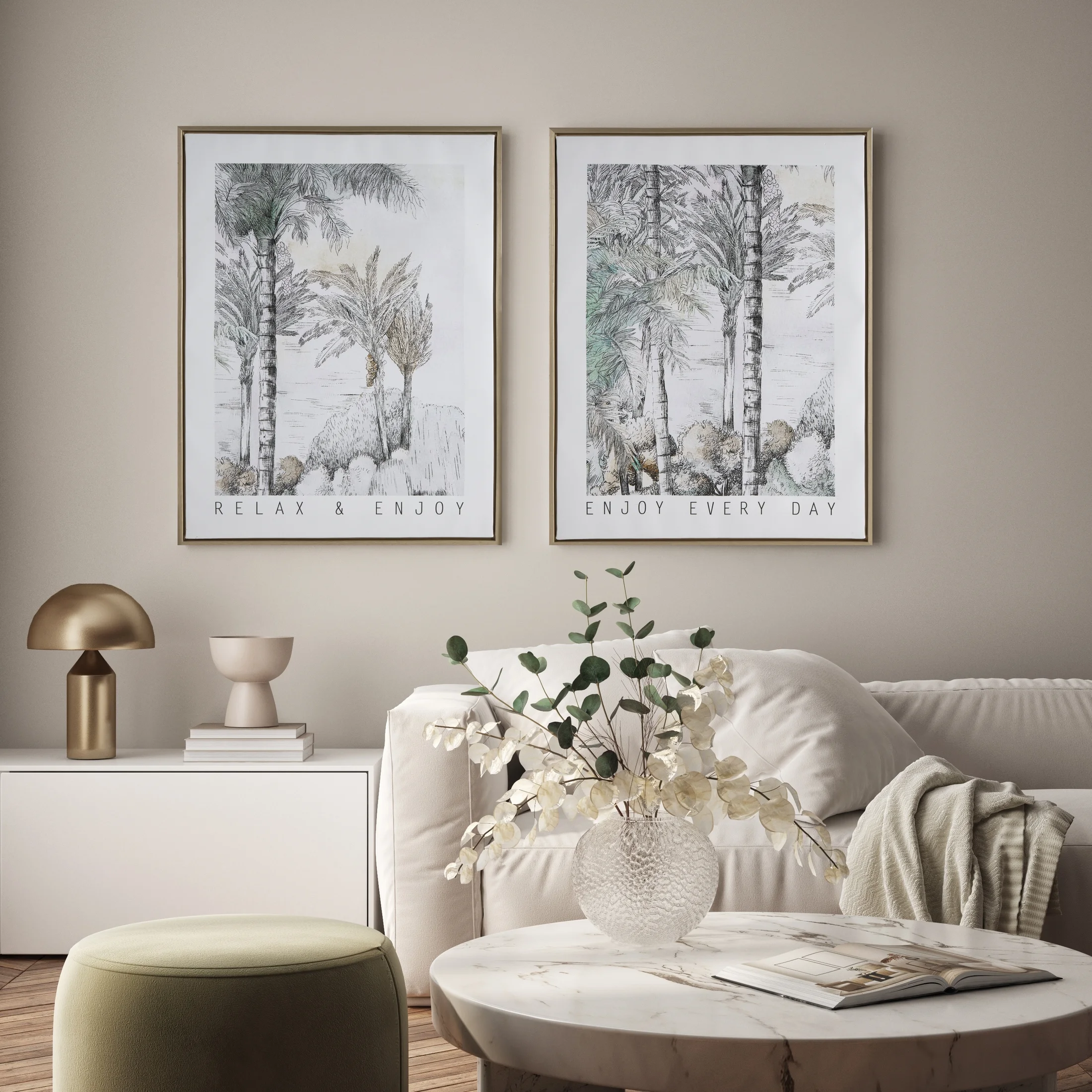 Obraz pejzaż szaro, beżowy nadruk na płótnie wykończony ramą 45x60 cm