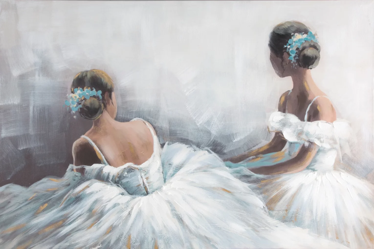 Obraz postaci błękitno, szary ręcznie malowany obraz na płótnie 120x80 cm