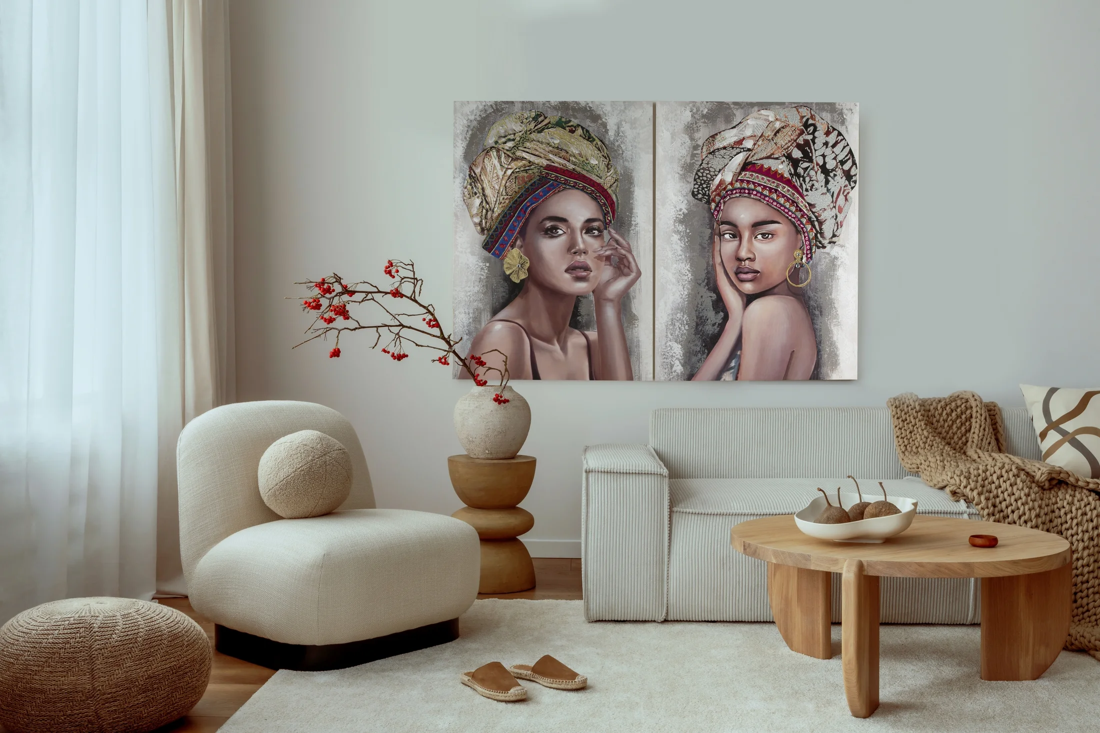 Obraz postaci brązowo, beżowy ręcznie malowany na płótnie 70x100 cm