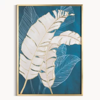Obraz roślinny turkusowo, złoty nadruk na płótnie z liśćmi bananowca 50x70 cm Eurofirany