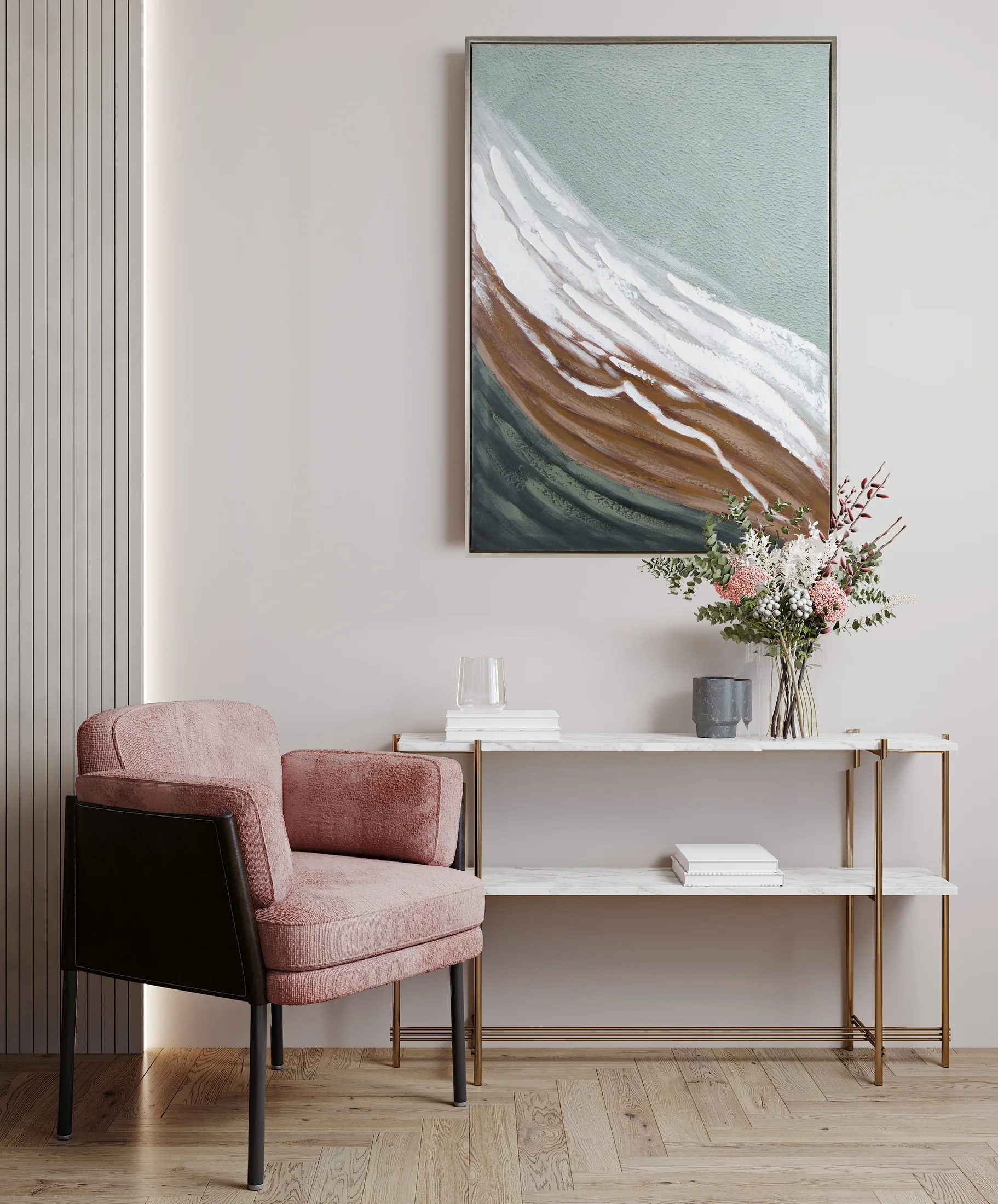 Obraz abstrakcja miętowo, biały ręcznie malowany na płótnie 70x100 cm WELLING 2