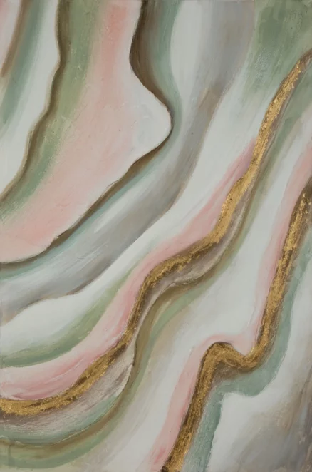 Obraz abstrakcja zielono, różowy ręcznie malowany na płótnie 60x90 cm WELLING  Eurofirany