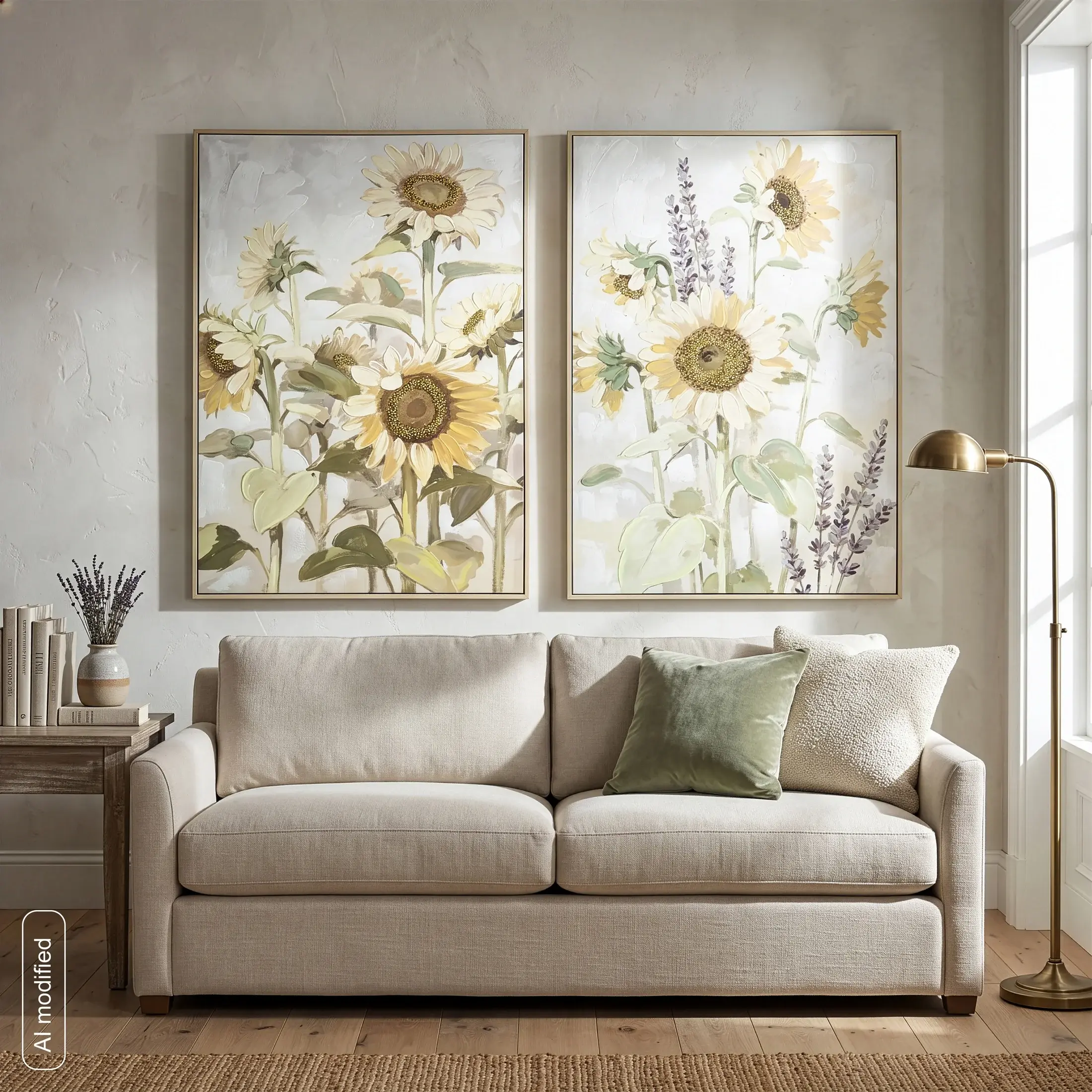 Obraz żółto-zielony ręcznie malowany na płótnie z motywem słoneczników 62x92 cm Eurofirany