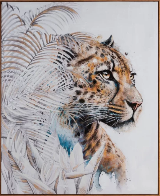 Obraz zwierzęcy beżowo, brązowy malowany ręcznie na płótnie, oprawiony w ramę 80x100 cm  Eurofirany
