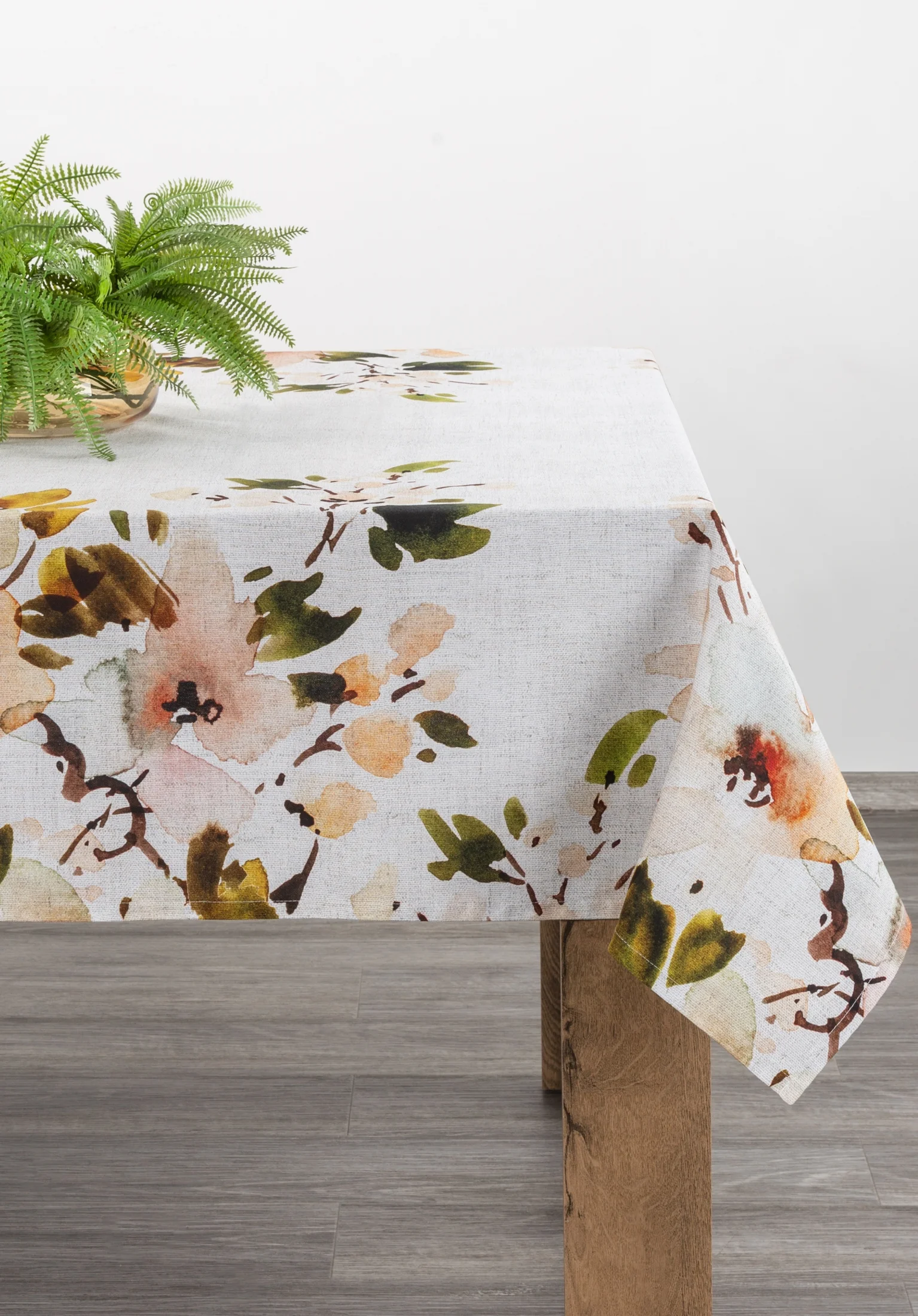 Obrus dekoracyjny ecru NATURA 3 zdobiony na brzegach wzorem roślinnym 140x220 cm Eurofirany