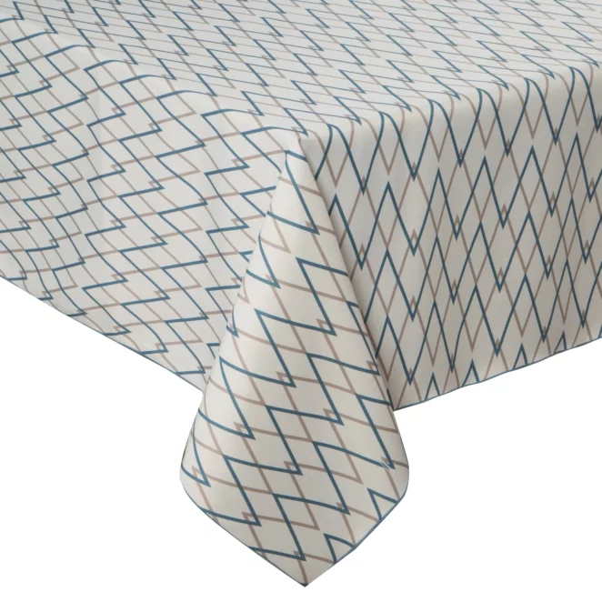 Obrus naturalno, ciemnoturkusowy 160x260 cm INES z nadrukowanym motywem geometrycznym