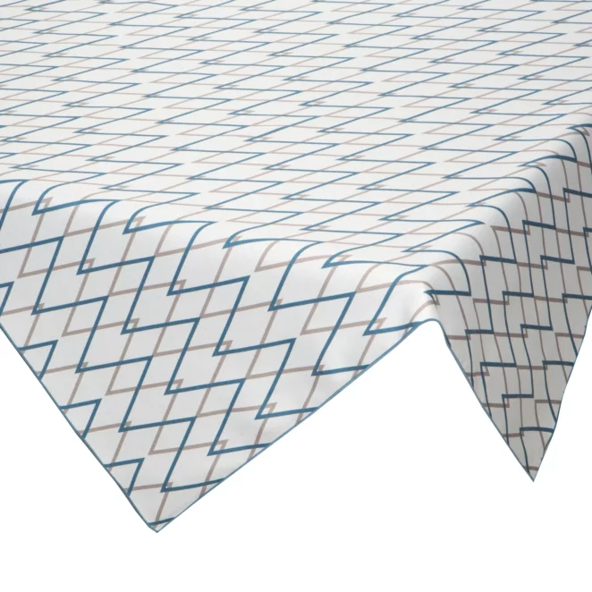 Bieżnik na stół naturalno, ciemnoturkusowy 85x85 cm INES z nadrukowanym motywem geometrycznym