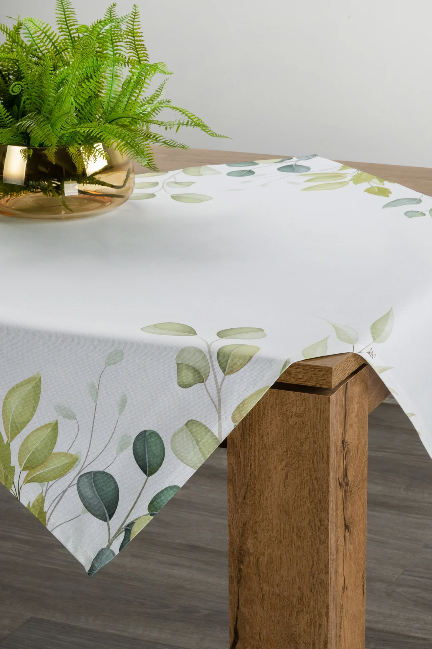 NATURA 6 BIAŁY OBRUS DEKORACYJNY Z BAWEŁNY ZE WZOREM LIŚCI 85x85 cm EUROFIRANY