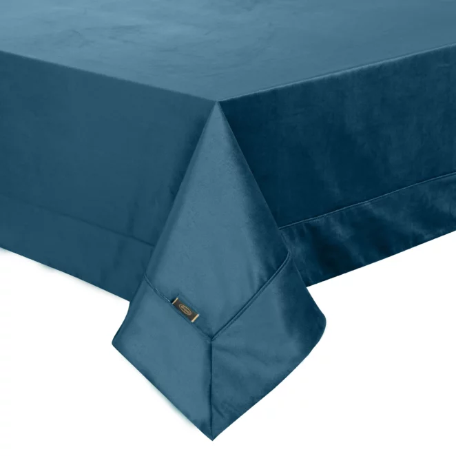 Obrus granatowy 145x180 cm welwetowy VELVET z ozdobną listwą