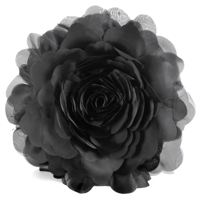 Okrągła poszewka o średnicy 40 cm kolor czarny zdobiona kwiatem 3D FLORES 6 Eurofirany