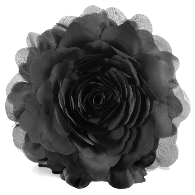 Okrągła poszewka o średnicy 40 cm kolor czarny zdobiona kwiatem 3D FLORES 6 Eurofirany