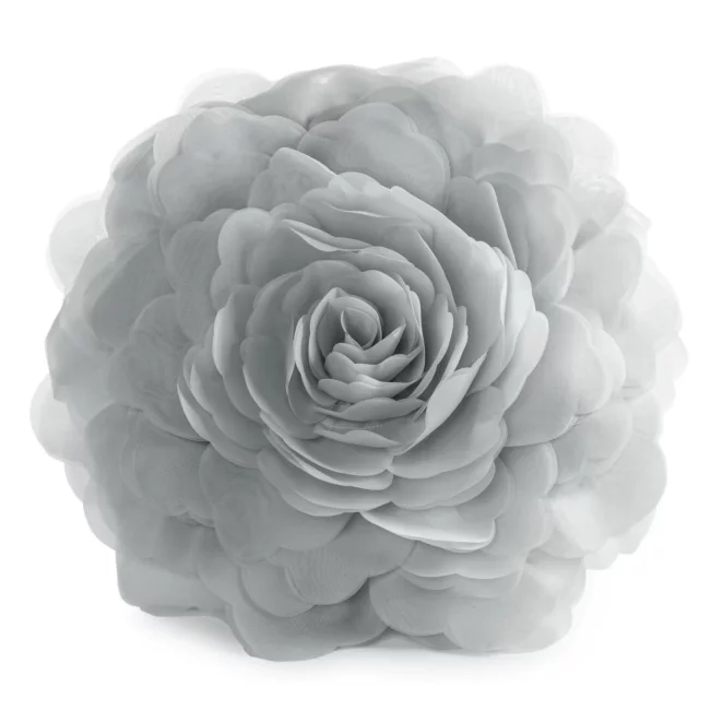 Okrągła poszewka o średnicy 40 cm kolor srebrny zdobiona kwiatem 3D FLORES 6 Eurofirany
