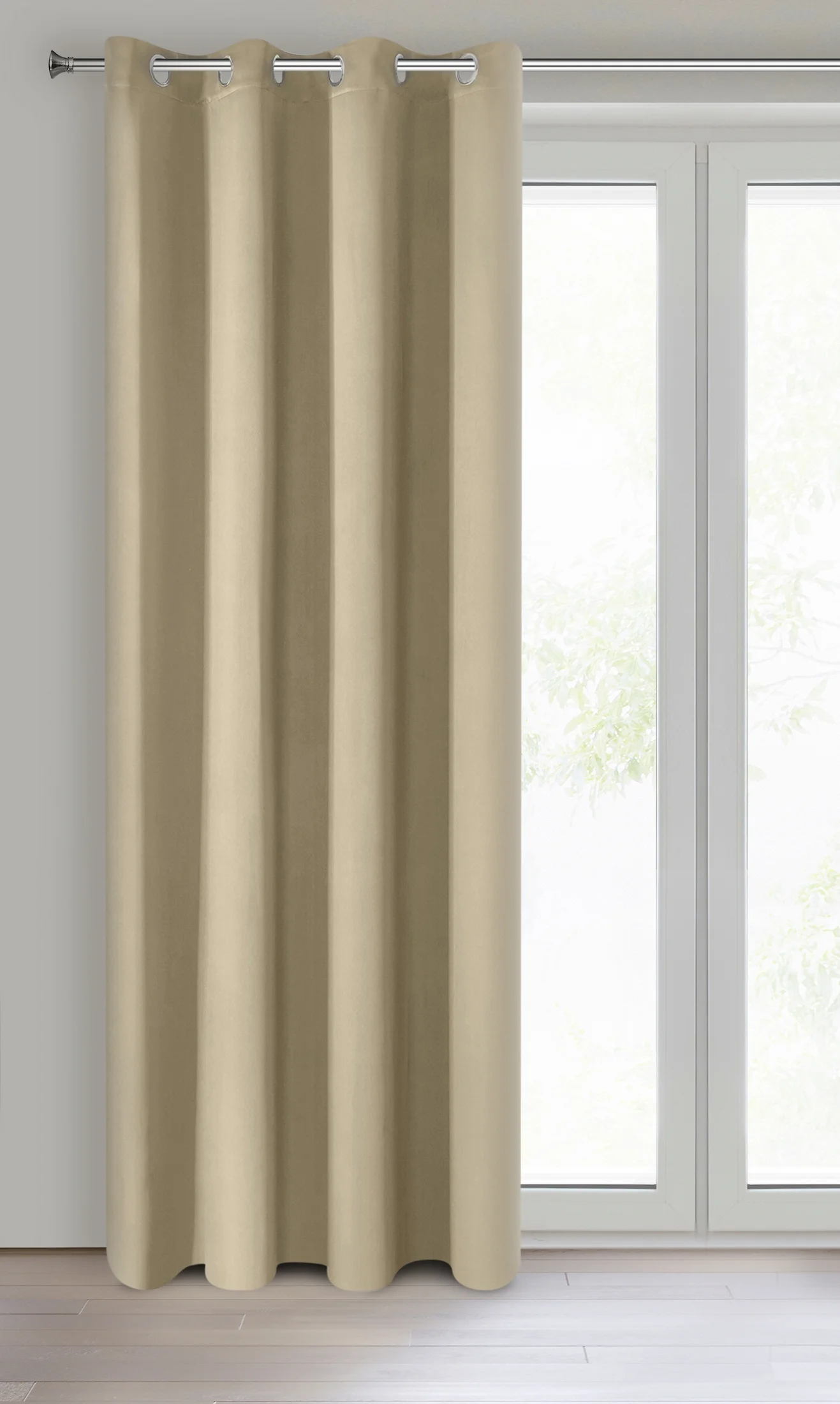 Zasłona beżowa z gładkiej tkaniny zaciemniającej typu blackout 135x250 przelotka PARISA Design 91 Eurofirany