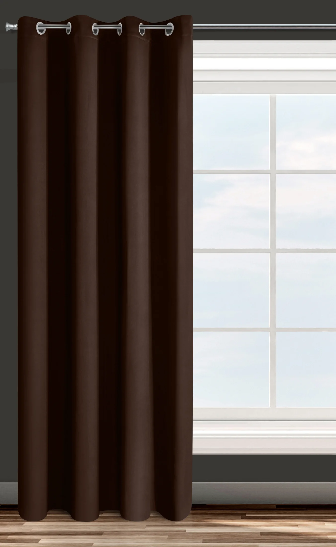 Zasłona brązowa z gładkiej tkaniny zaciemniająca typu blackout 135x250 przelotka PARISA Design 91 Eurofirany